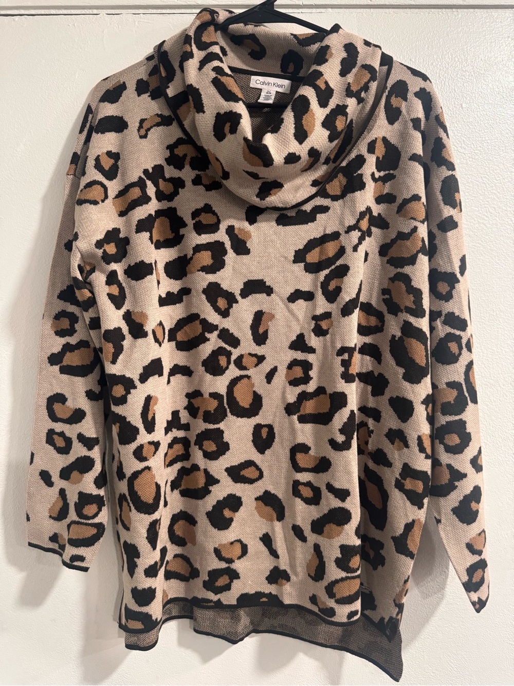 Calvin Klein Women's Leopard Print Cowl Neck Sweater NWT Size Large